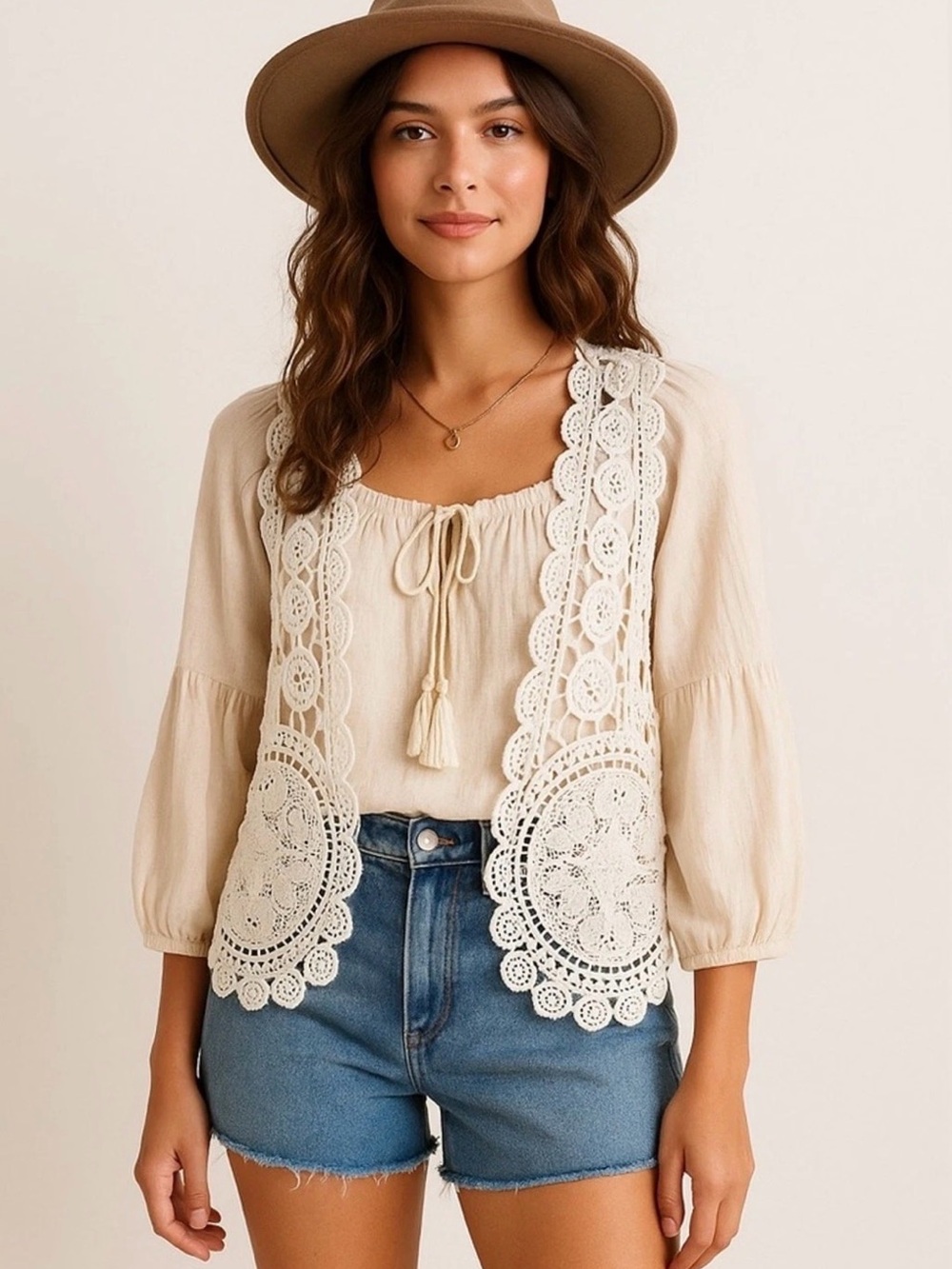 Imaginary voyage Crochet 100% Cotton Cream Vest Cottagecore Boho Size Large